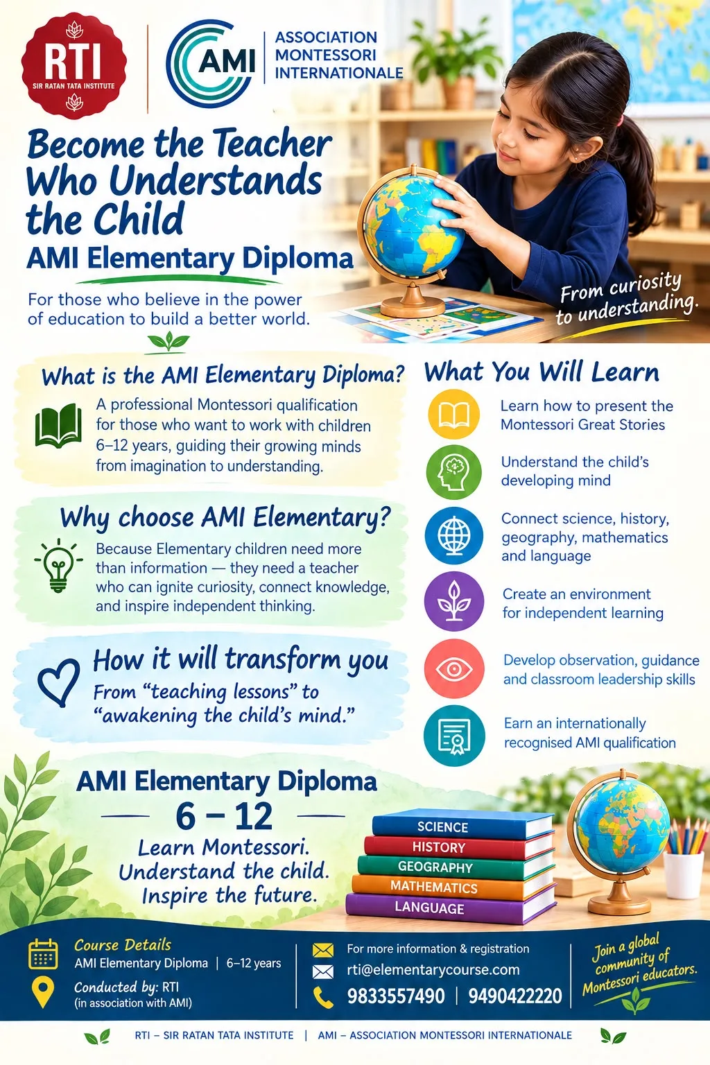 Poster for the AMI Elementary Diploma conducted by Sir Ratan Tata Institute