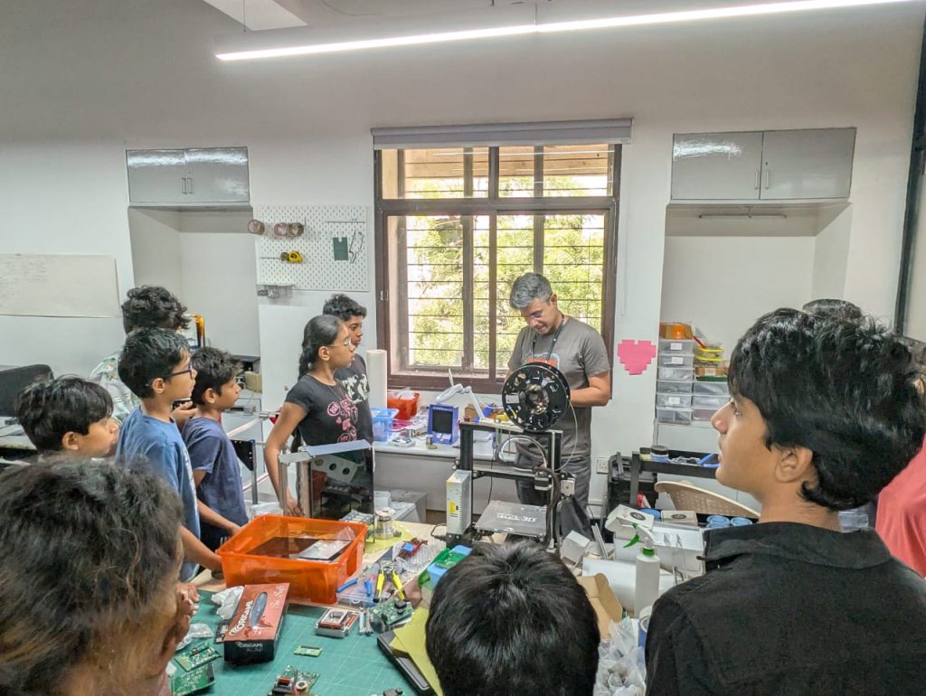 Teaching teenagers engineering in the space lab at Blue Blocks Montessori School in Hyderabad.