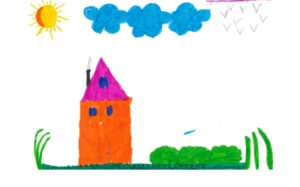 A child's drawing of trees and the sun at Blue Blocks Montessori School; what children draw when asked about life.