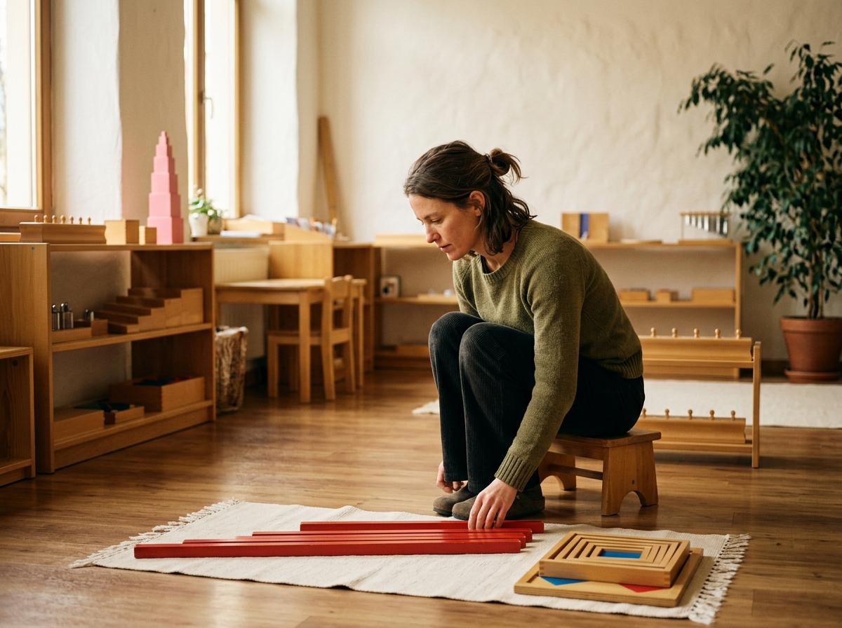 Authentic AMI Montessori Teacher Training Environment with Trainee and Materials